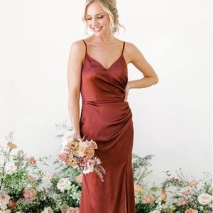 Revelry Rory Satin Bridesmaid Dress. Size 8, color Cinnamon Rose